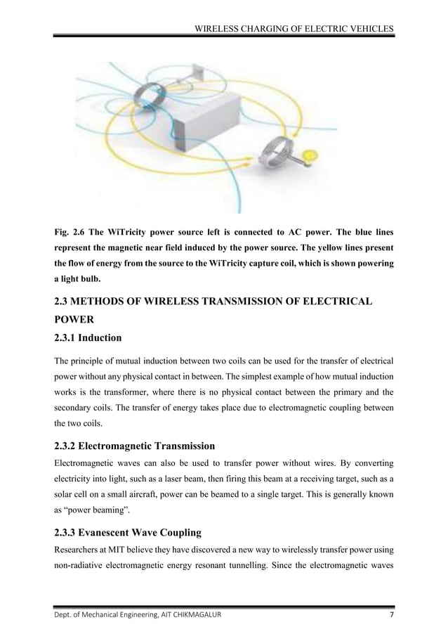 Wireless Charging of Electric Vehicles seminar report PDF