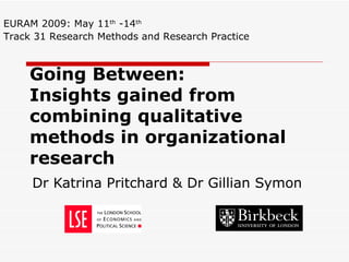 Going Between:  Insights gained from combining qualitative methods in organizational research Dr Katrina Pritchard & Dr Gillian Symon EURAM 2009: May 11 th  -14 th Track 31 Research Methods and Research Practice 