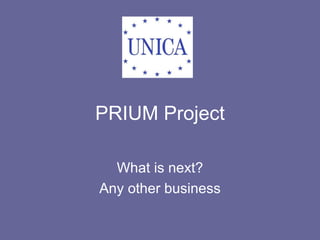PRIUM Project What is next? Any other business 