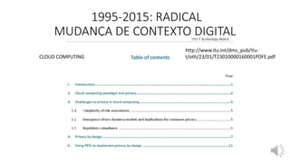 1995-2015: RADICAL
MUDANÇA DE CONTEXTO DIGITAL
http://www.itu.int/dms_pub/itu-
t/oth/23/01/T23010000160001PDFE.pdfCLOUD COMPUTING
 