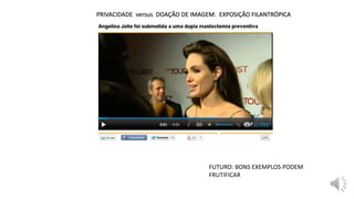 PRIVACIDADE versus DOAÇÃO DE IMAGEM: EXPOSIÇÃO FILANTRÓPICA
FUTURO: BONS EXEMPLOS PODEM
FRUTIFICAR
 