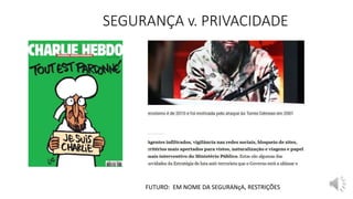 SEGURANÇA v. PRIVACIDADE
FUTURO: EM NOME DA SEGURANçA, RESTRIÇÕES
 