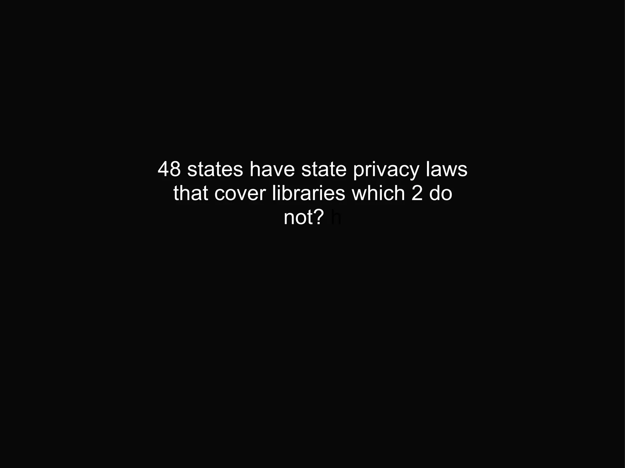 48 states have state privacy laws that cover libraries which 2 do not?  h 