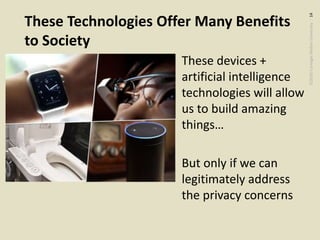 ©2020CarnegieMellonUniversity:14
These Technologies Offer Many Benefits
to Society
• These devices +
artificial intelligence
technologies will allow
us to build amazing
things…
• But only if we can
legitimately address
the privacy concerns
 