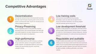 Competitive Advantages
Decentralization
Any user and node can connect to the network permissionless.
Any data, algorithms and computing power can be securely
shared, connected and traded. Anyone can develop and use
artificial intelligence applications.
Low training costs
With blockchain and privacy-preserving computing
technologies, anyone can share data and algorithms in a
secure and frictionless marketplace, truly reducing marginal
costs and drastically reducing training costs.
Privacy-Preserving
Modern cryptography-based privacy-preserving computing
techniques provide a new computing paradigm that makes data
and models available but not visible, allowing privacy to be fully
protected and data rights to be safeguarded.
Low development threshold
Visualize AI model development and debugging, automated machine
learning (AutoML), MLOps simplifies the whole process of managing
AI models from model development, training to deployment, reducing
the development threshold of AI models and improving development
efficiency.
High-performance
High-performance asynchronous BFT consensus is achieved
through optimization methods such as pipeline verification,
parallel verification, and aggregated signatures, and its safety,
liveness, and responsiveness are proven using formal
verification methods.
Regulatable and auditable
All data, variables and processes used in the AI training decision
making process have tamper-evident records that can be tracked and
audited. The use of privacy-preserving technologies allows the use of
data to satisfy regulatory regulations such as the right to be forgotten,
the right to portability, conditional authorization, and minimal
collection.
1
5
6
4
2
3
 