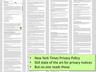 :11
• New York Times Privacy Policy
• Still state of the art for privacy notices
• But no one reads these
 