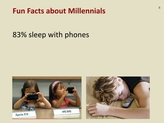 :19
Fun Facts about Millennials
83% sleep with phones
 
