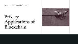 JUNE. 2, 2020 • BLOCKSURVEY
Privacy
Applications of
Blockchain
 