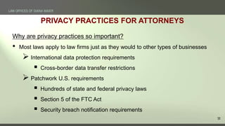 11
Why are privacy practices so important?
• Most laws apply to law firms just as they would to other types of businesses
...