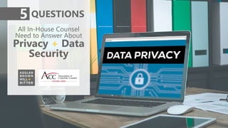 All In-House Counsel
Need to Answer About
Privacy + Data
Security
5 QUESTIONS
 