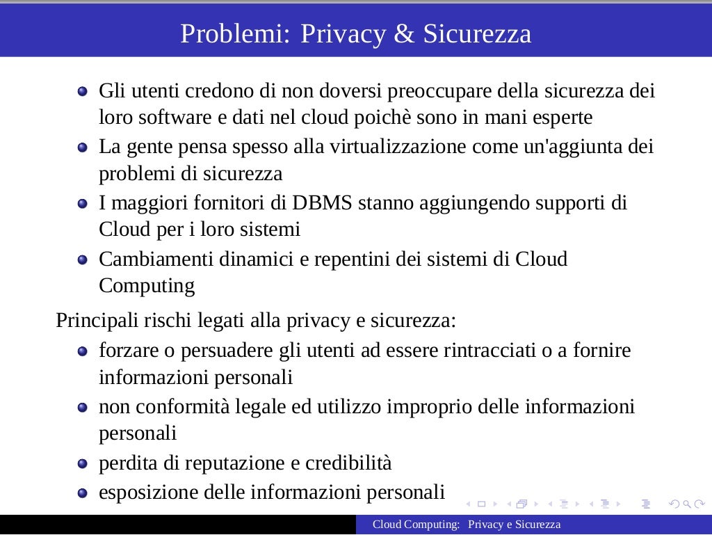 Privacy e sicurezza nel cloud computing