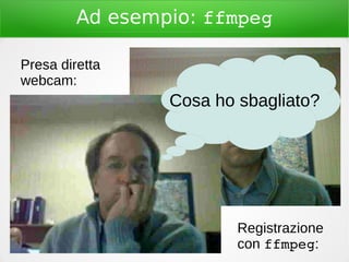 Ad esempio: ffmpeg
Presa diretta
webcam:
Registrazione
con ffmpeg:
Cosa ho sbagliato?
 