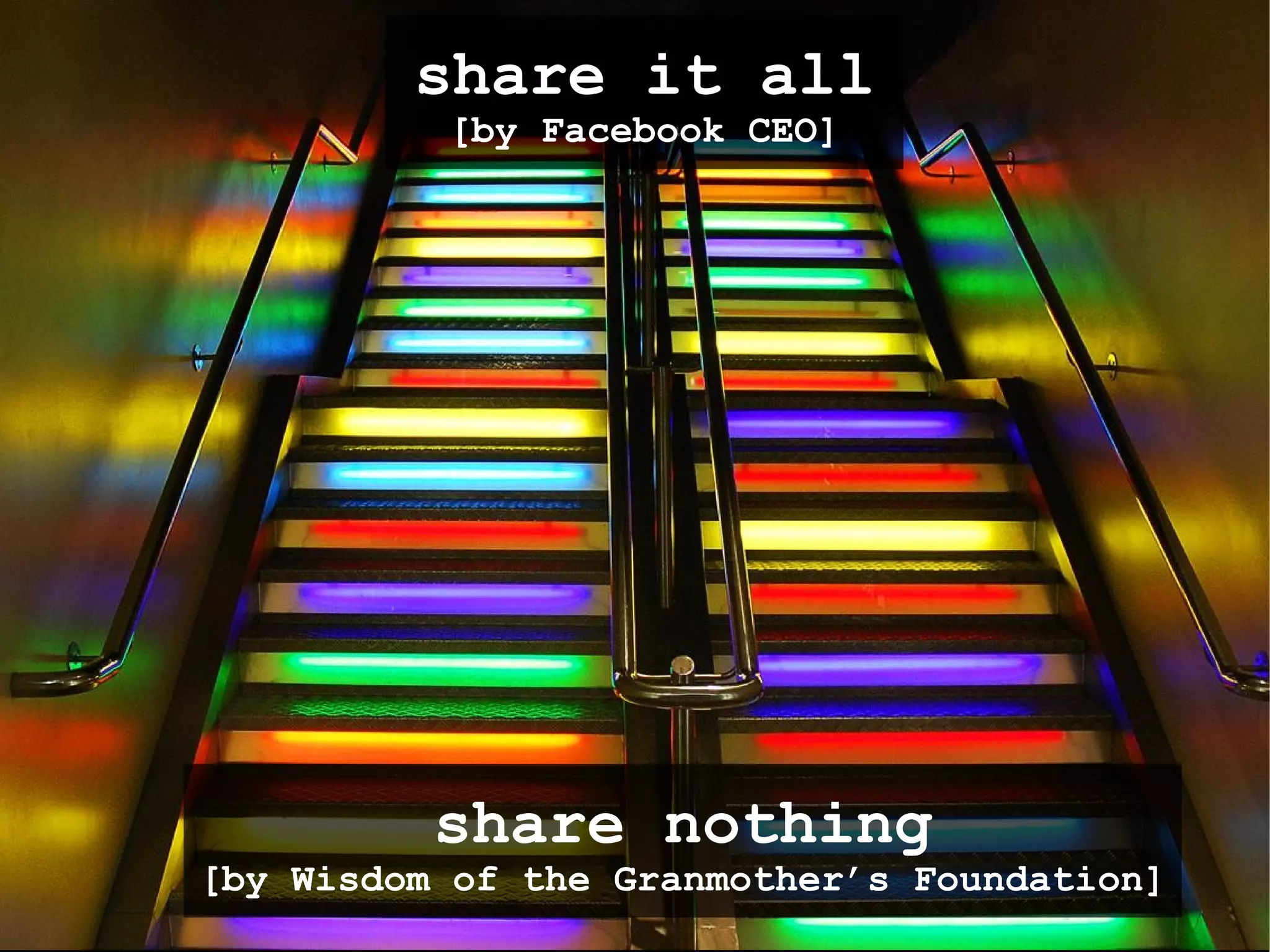 share it all [by Facebook CEO] share nothing [by Wisdom of the Granmother’s Foundation] 