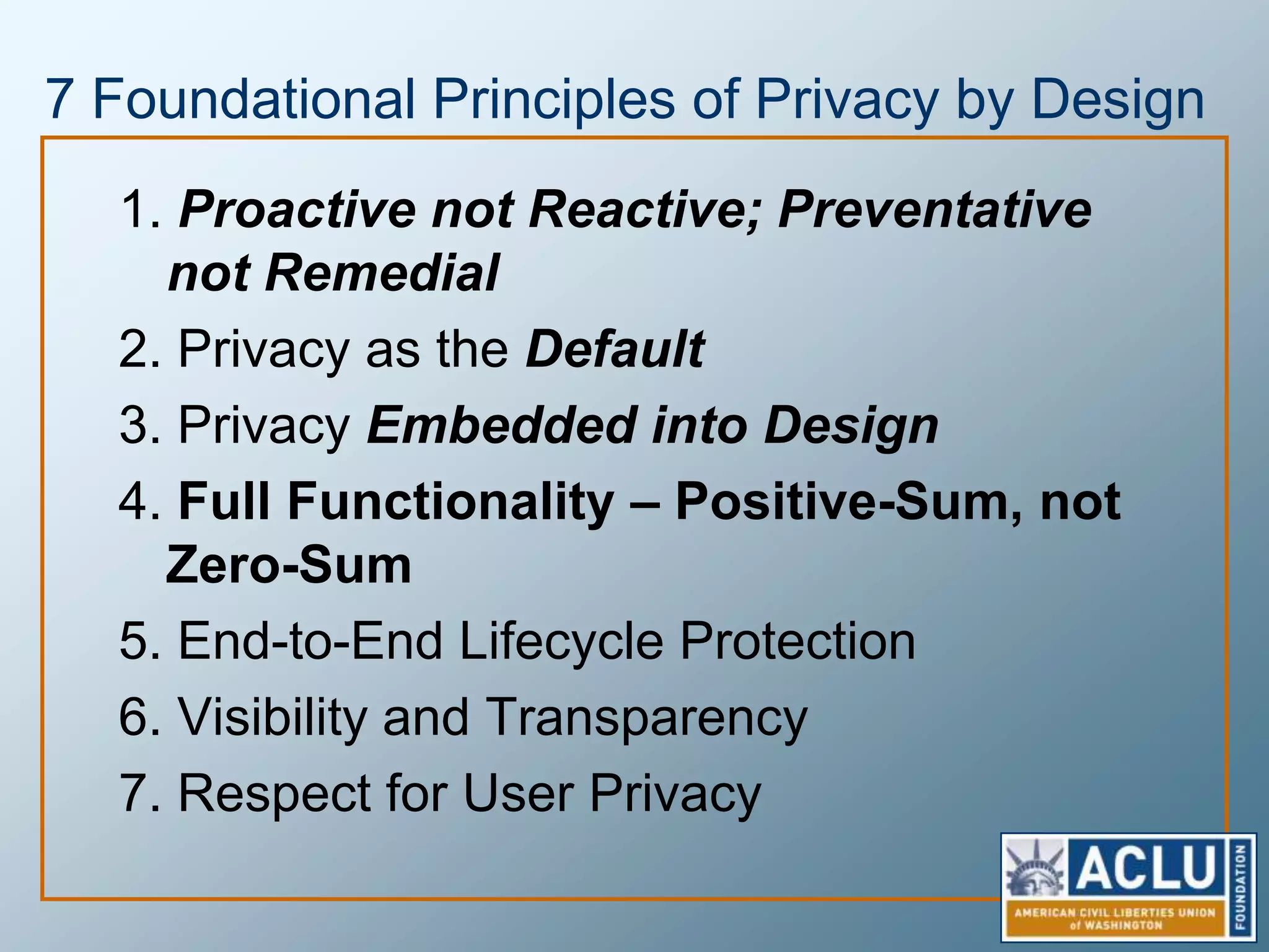 If Not Privacy By Policy, then What?www.privacybydesign.ca  - Dr. Ann CavoukianInformation & Privacy Commissioner of Ontario