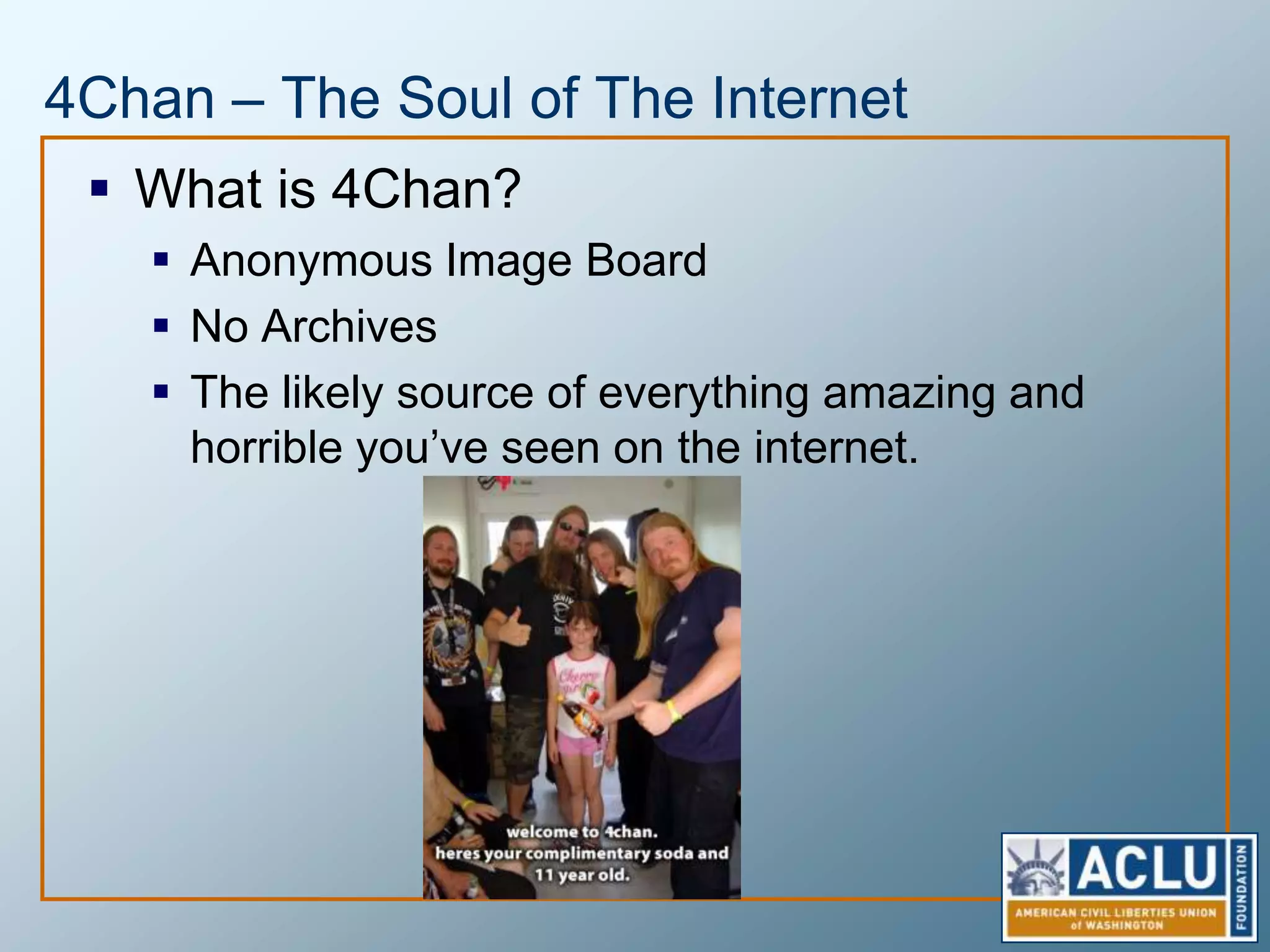 The Anonymous InternetWhat happens when people have the ability to use the internet as an anonymous forum to interact with strangers?Sadly, ChatRoulette answered this question all too clearly