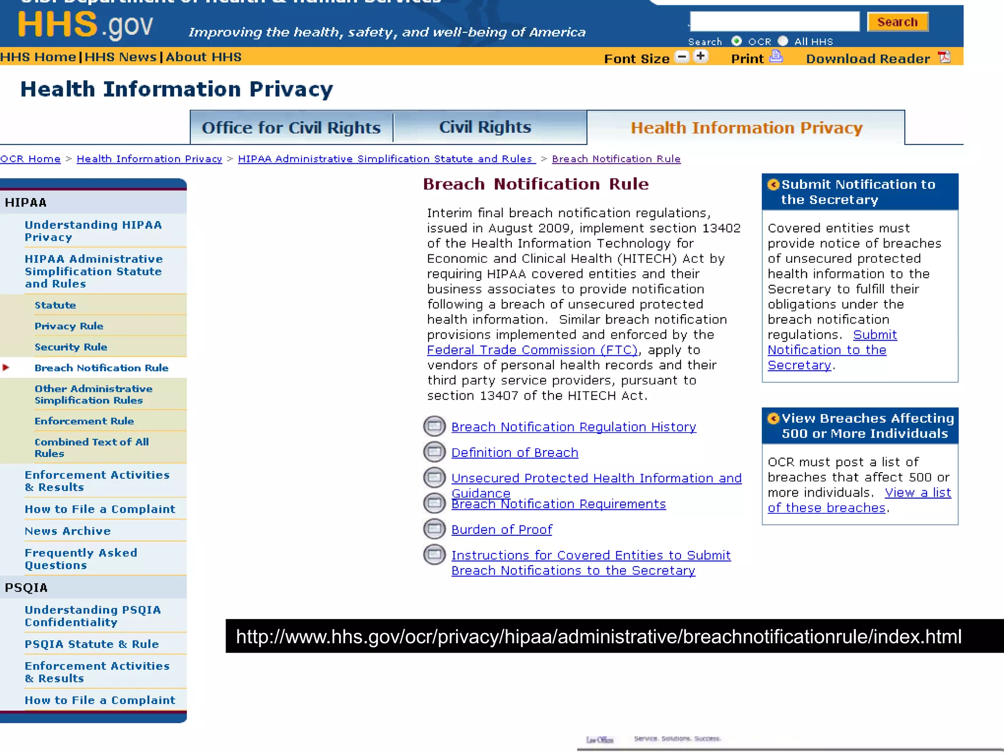 http://www.hhs.gov/ocr/privacy/hipaa/administrative/breachnotificationrule/index.html