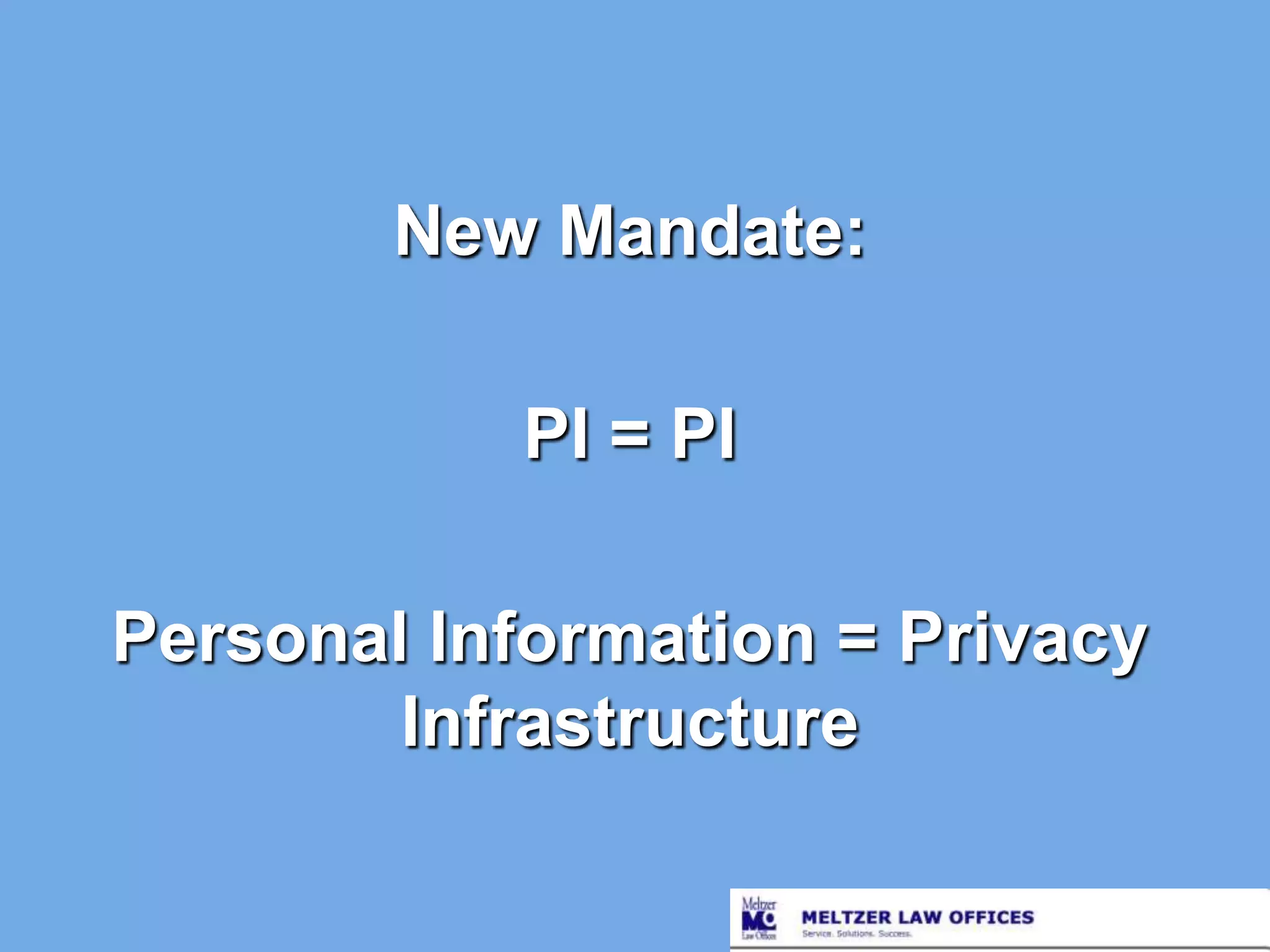 New Mandate:PI = PIPersonal Information = Privacy Infrastructure