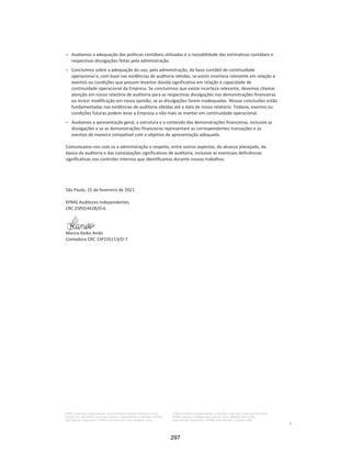 23 |
Privalia Serviços de Informação Ltda.
Demonstrações financeiras em
31 de dezembro de 2020 e 2019
Com base nessa avaliação, a Administração concluiu que não há incertezas materiais relacionadas à
capacidade da Empresa de continuar operando e com base nas projeções e medidas que estão sendo
tomadas, a Administração tem uma expectativa razoável de que a Empresa tenha recursos adequados
para garantir sua continuidade operacional.
Portanto, as demonstrações financeiras da Empresa foram preparadas assumindo o pressuposto de
continuidade operacional da Empresa.
c. Impactos da Covid
Em 11 de março de 2020, em reconhecimento à sua rápida disseminação pelo mundo, com mais de 200
países agora afetados, a Organização Mundial de Saúde declarou o surto de Coronavírus COVID-19 uma
pandemia. Muitos governos, incluindo o Brasil, estão adotando medidas cada vez mais rigorosas para
ajudar a conter e/ou retardar a propagação do vírus, incluindo: exigir auto-isolamento, quarentena por
aqueles potencialmente afetados, medidas de distanciamento social e controle de fronteiras.
A Empresa está monitorando de perto o impacto potencial do COVID-19 em seus resultados de 2020, e
sua principal prioridade continua sendo a saúde e a segurança de seus funcionários, clientes e parceiros.
Até o momento, a Privalia não apresentou impacto significativo na receita líquida ou em qualquer outro
KPI (índice de performance) que possa ser atribuível ao COVID-19. A receita líquida até dezembro de
2020, apresentou aumento de 25,1%, passando de R$740.535 em dezembro de 2019 para R$926.270
em dezembro de 2020. Todavia, o Comitê Executivo (Comex) trata o assunto com muita responsabilidade
e diligência com o objetivo de manter a segurança das pessoas e manter o negócio preparado para
qualquer mudança de cenário.
A Empresa adotou uma estratégia de preservação de empregos e, por isso, não houve demissões em
decorrência da pandemia. Durante o ano, a Empresa aumentou consistentemente sua base de clientes ativos.
Para proteger a liquidez e a posição de caixa, a Empresa captou recursos por meio de linhas de crédito
bancário durante o primeiro semestre de 2020, e realizou antecipação de recebíveis e reajustou sua
estrutura de capital de giro, reduzindo o saldo de estoques. Essas ações permitiram à Empresa preservar
sua flexibilidade financeira e capital de giro.
A Administração acredita continuar com a capacidade de tomar ações de mitigação para reduzir custos,
otimizar o fluxo de caixa da Empresa e preservar a liquidez.
Com base nesses fatores, a Administração tem uma expectativa razoável de que a Empresa tenha recursos
adequados e linhas de crédito suficientes para responder a um possível cenário adverso do mercado:
x Medidas de segurança para a saúde dos colaboradores de acordo com as recomendações
divulgadas pelo Ministério da Saúde;
x Férias antecipadas para parcela de funcionários, de acordo com a política do Ministério da Saúde;
x Adiantamento de férias;
x Suspensão do Vale Transporte para os funcionários que estão trabalhando em casa, adoção do
transporte UBER para funcionários que trabalham em nossos escritórios;
251
 