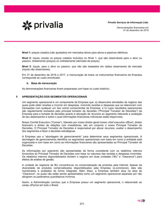 32 |
Privalia Serviços de Informação Ltda.
Demonstrações financeiras em
31 de dezembro de 2019 e 2018
Ativos contingentes não são reconhecidos pela Empresa e somente são divulgados quando houver
provável recebimento de benefícios econômicos. Se for praticamente certo que os benefícios econômicos
serão recebidos, o ativo e o correspondente ganho são registrados no exercício correspondente à
mudança na estimativa.
7.8 Imposto de renda e contribuição social
Reconhecido nas demonstrações do resultado, a menos que, quando aplicável, na proporção relativa aos
itens reconhecidos diretamente na demonstração das mutações do patrimônio líquido. Nesse caso, os
impostos são reconhecidos diretamente em outros resultados abrangentes.
O imposto de renda e a contribuição social do exercício corrente e diferido são calculados com base nas
alíquotas de 15%, acrescidas do adicional de 10% sobre o lucro tributável excedente de R$ 240 para
imposto de renda e 9% sobre o lucro tributável para contribuição social sobre o lucro líquido, e
consideram a compensação de prejuízos fiscais e base negativa de contribuição social, limitada a 30% do
lucro real do exercício.
A despesa com imposto de renda e contribuição social compreende o imposto de renda e contribuição
social correntes e diferidos. O imposto corrente e o imposto diferido são reconhecidos no resultado a
menos que estejam relacionados à combinação de negócios ou a itens diretamente reconhecidos no
patrimônio líquido ou em outros resultados abrangentes.
(i) Imposto corrente
O imposto corrente é o imposto a pagar ou a receber esperado sobre o lucro ou prejuízo tributável do
exercício, a taxas de impostos decretadas ou substantivamente decretadas na data de apresentação das
demonstrações financeiras e qualquer ajuste aos impostos a pagar com relação aos exercícios
anteriores.
(ii) Imposto diferido
Ativos e passivos fiscais diferidos são reconhecidos com relação às diferenças temporárias entre
os valores contábeis de ativos e passivos para fins de demonstrações financeiras e os usados para fins
de tributação. Ativos e passivos fiscais diferidos são mensurados com base nas alíquotas que se espera
aplicar às diferenças temporárias quando elas forem revertidas, baseando-se nas alíquotas que foram
decretadas até a data do balanço, e reflete a incerteza relacionada ao tributo sobre o lucro, se houver.
Os ativos e passivos fiscais diferidos são compensados se houver um direito legal de compensar
passivos e ativos fiscais correntes, e eles se referem a impostos de renda lançados pela mesma
autoridade tributária sobre a mesma entidade sujeita ao imposto.
Um ativo de imposto de renda e contribuição social diferido é reconhecido para prejuízos fiscais, créditos
fiscais e diferenças temporárias dedutíveis não utilizados quando for provável que lucros futuros sujeitos
à tributação estarão disponíveis e contra os quais serão utilizados.
324
 