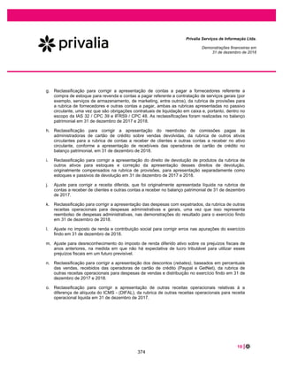 35 |
Privalia Serviços de Informação Ltda.
Demonstrações financeiras em
31 de dezembro de 2019 e 2018
A ordem de venda representa um contrato com os clientes uma vez que: 1) tem substância comercial 2) o
direito e os termos de pagamento relativos ao bem e aos serviços a serem transferidos são identificados
3) a cobrança é provável e 4) todas as partes aprovaram e se comprometeram a cumprir sua obrigação.
Para processar a ordem de venda, os operadores de crédito se comprometem a transferir fundos para a
Privalia e a cobrar imediatamente do cliente. Isto cria uma obrigação executável e uma obrigação de
desempenho para a Privalia que são reconhecidas como responsabilidade pela Empresa. A receita
diferida é reconhecida como receita auferida nas demonstrações do resultado à medida que o bem ou
serviço é entregue ao cliente.
Para contratos que permitem ao cliente devolver um item, de acordo com o CPC 47 / IFRS 15, a receita é
reconhecida na medida em que seja provável que não ocorra uma reversão significativa no valor da
receita acumulada reconhecida. Portanto, o valor da receita reconhecida e custo de vendas são ajustados
pelos retornos esperados, que são estimados com base em dados históricos.
O cliente tem o direito de devolver as compras entre 20 a 45 dias após receber as mercadorias (este
pode variar de acordo com campanha ou circunstâncias específicas como a pandemia do COVID -19).
Este montante é mensurado pelo valor contábil do estoque menos qualquer custo esperado para
recuperar as mercadorias e é apresentado na conta de estoques. A obrigação de reembolso é
apresentada como provisões e passivos de devoluções.
Desconto para “Member Get Member” (MGM)
A Empresa oferece programas de descontos, como por exemplo, se um cliente indicar para a Privalia
outro potencial cliente e este realizar uma compra na Privalia. O cliente que fez a indicação tem direito a
um crédito (desconto) que pode ser usado na próxima compra e é válido por um curto e limitado período
de tempo (ou seja, 30 dias). O desconto é reconhecido no resgate (na emissão da nota fiscal).
Serviços
A Empresa é considerada a principal na venda de serviços (Assinatura Premium e Frete).
x Assinatura Premium
A Empresa reconhece a receita do serviço de assinatura Premium, na qual o cliente tem acesso
antecipado a campanhas promocionais e frete grátis para algumas regiões do Brasil por um período de
três meses. O cliente se beneficia da obrigação uniformemente ao longo do período (três meses) a partir
da disponibilidade do serviço. A receita é reconhecida quando a obrigação de desempenho é satisfeita.
Este é feito em uma base linear ao longo do contrato, que representa o padrão de recebimento do
benefício econômico (direito ao acesso durante três meses).
x Frete
Os contratos da Empresa com os clientes para serviços relacionados ao frete são reconhecidos assim
que o serviço é prestado, que ocorre no momento da entrega do produto ao cliente.
327
 