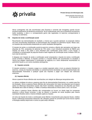 48 |
Privalia Serviços de Informação Ltda.
Demonstrações financeiras em
31 de dezembro de 2019 e 2018
22 PROVISÕES E PASSIVOS DE DEVOLUÇÕES
2019
Corrigido
2018
Corrigido
01 de janeiro de
2018
Corrigido
Passivos de devoluções (*) ......................................... 7.166 4.547 5.416
Provisão para honorários advocatícios........................ 1.360 1.360 -
Total............................................................................ 8.526 5.907 5.416
Circulante .................................................................... 7.166 4.547 5.416
Não circulante.............................................................. 1.360 1.360 -
(*) Refere-se as provisões para devolução de mercadorias de clientes.
23 ARRENDAMENTOS
2019 2018
Arrendamentos ............................................................................................................ 57.452 -
Total............................................................................................................................ 57.452 -
Circulante .................................................................................................................... 5.935 -
Não circulante.............................................................................................................. 51.517 -
Reconciliação dos fluxos de caixa decorrentes de atividades de financiamento:
Efeito da adoção do IFRS 16/ CPC 06 (R2) (arrendamento) em 1º de janeiro de 2019........ 62.827
(-) Pagamentos ................................................................................................................ (9.765)
(-) Pagamento de juros sobre arrendamentos .................................................................. (1.622)
(+) Juros sobre arrendamento .......................................................................................... 6.012
Saldos em 31 de dezembro de 2019.............................................................................. 57.452
O fluxo nominal (não descontado) dos contratos de arrendamento por prazo de vencimento, estão
organizados na seguinte forma:
Vencimento do contrato
Data de vencimento
2020.............................................................................................................. 11.023
2021.............................................................................................................. 11.023
2022.............................................................................................................. 11.023
2023.............................................................................................................. 11.023
2024.............................................................................................................. 8.960
2025 em diante............................................................................................. 29.982
Valores não descontados - Direito de uso .................................................... 83.034
340
 