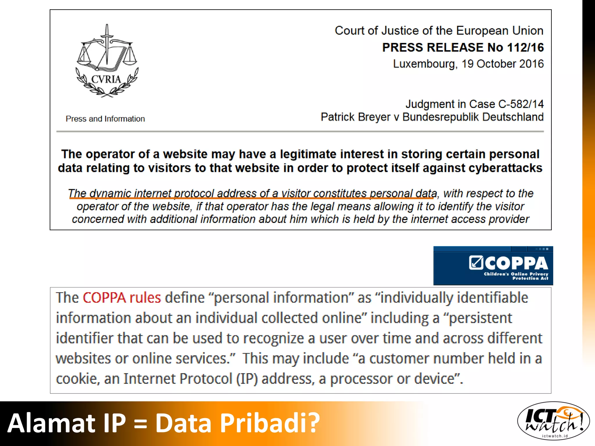 Alamat IP = Data Pribadi?
 