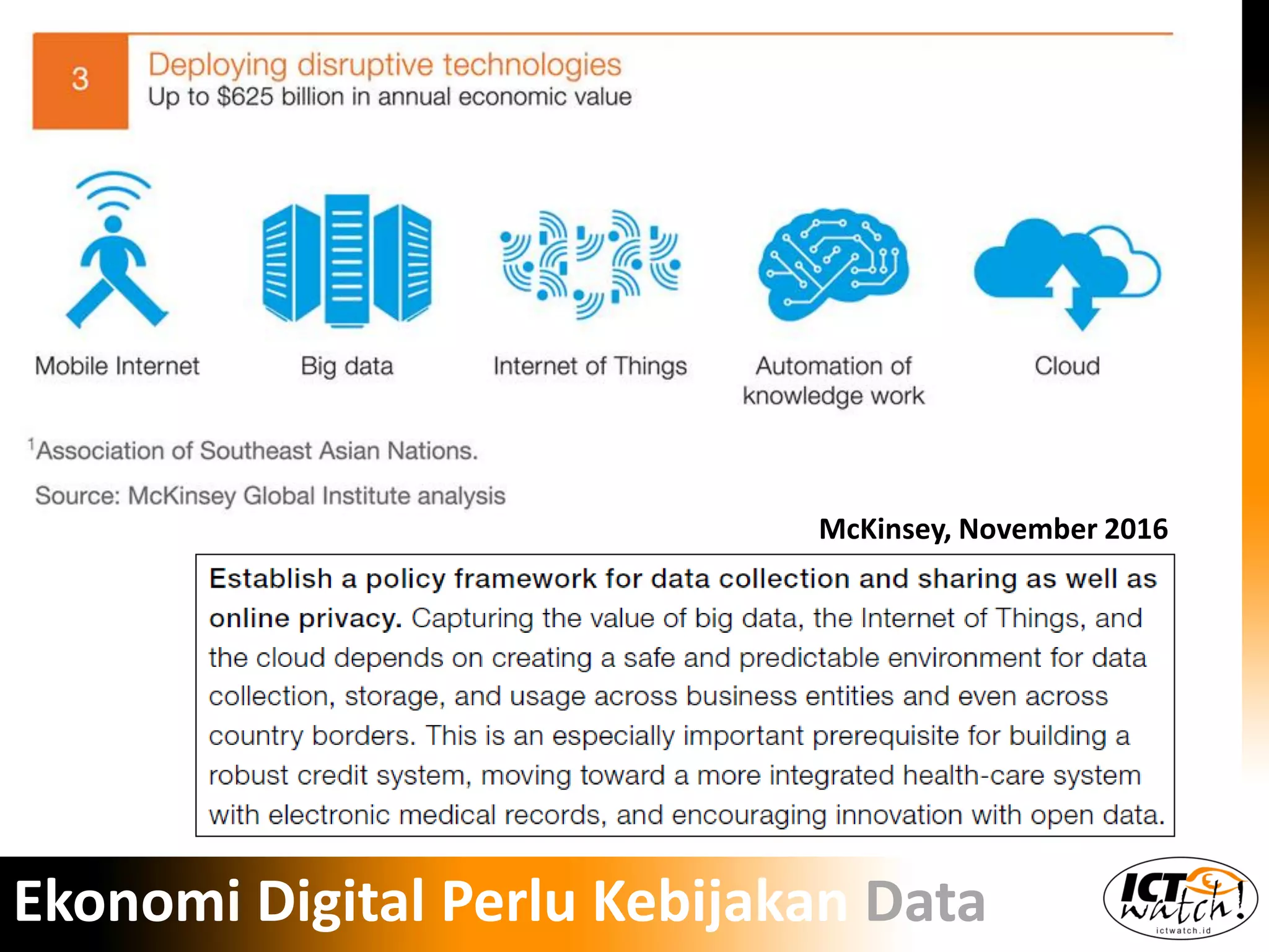 Ekonomi Digital Perlu Kebijakan Data
McKinsey, November 2016
 
