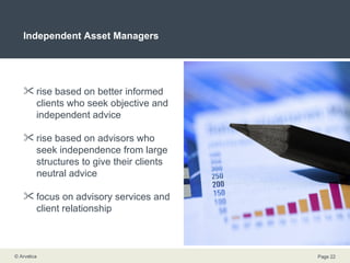 Independent Asset Managers rise based on better informed clients who seek objective and independent advice rise based on advisors who seek independence from large structures to give their clients neutral advice focus on advisory services and client relationship  