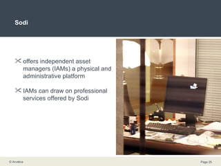 Sodi offers independent asset managers (IAMs) a physical and administrative platform IAMs can draw on professional services offered by Sodi 