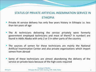 Experiences of Private Artificial Insemination Services in Ethiopia