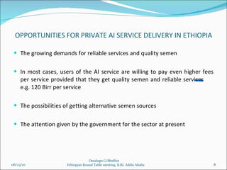 Experiences of Private Artificial Insemination Services in Ethiopia