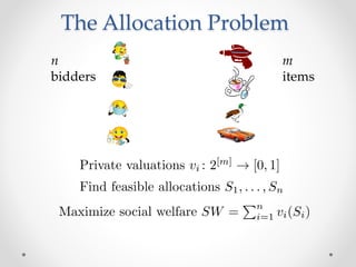 The Allocation Problem
n
bidders
m
items
 