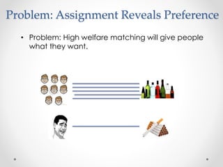 Problem: Assignment Reveals Preference
? Problem: High welfare matching will give people
what they want.
 