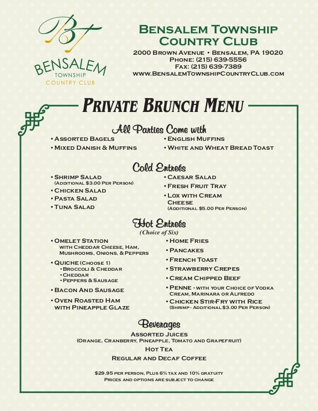 private brunch menu by bensalem township country club private brunch menu by bensalem township country club