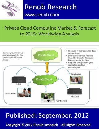 Renub Research
www.renub.com
Private Cloud Computing Market & Forecast
to 2015: Worldwide Analysis

Published: September, 2012
Copyright © 2012 Renub Research – All Rights Reserved

 