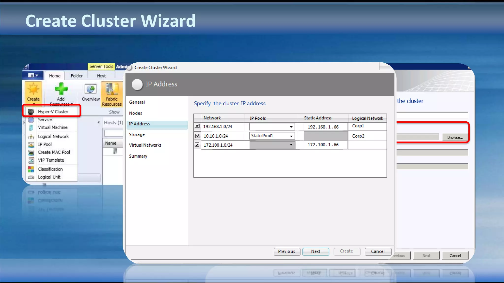 Create Cluster Wizard
 