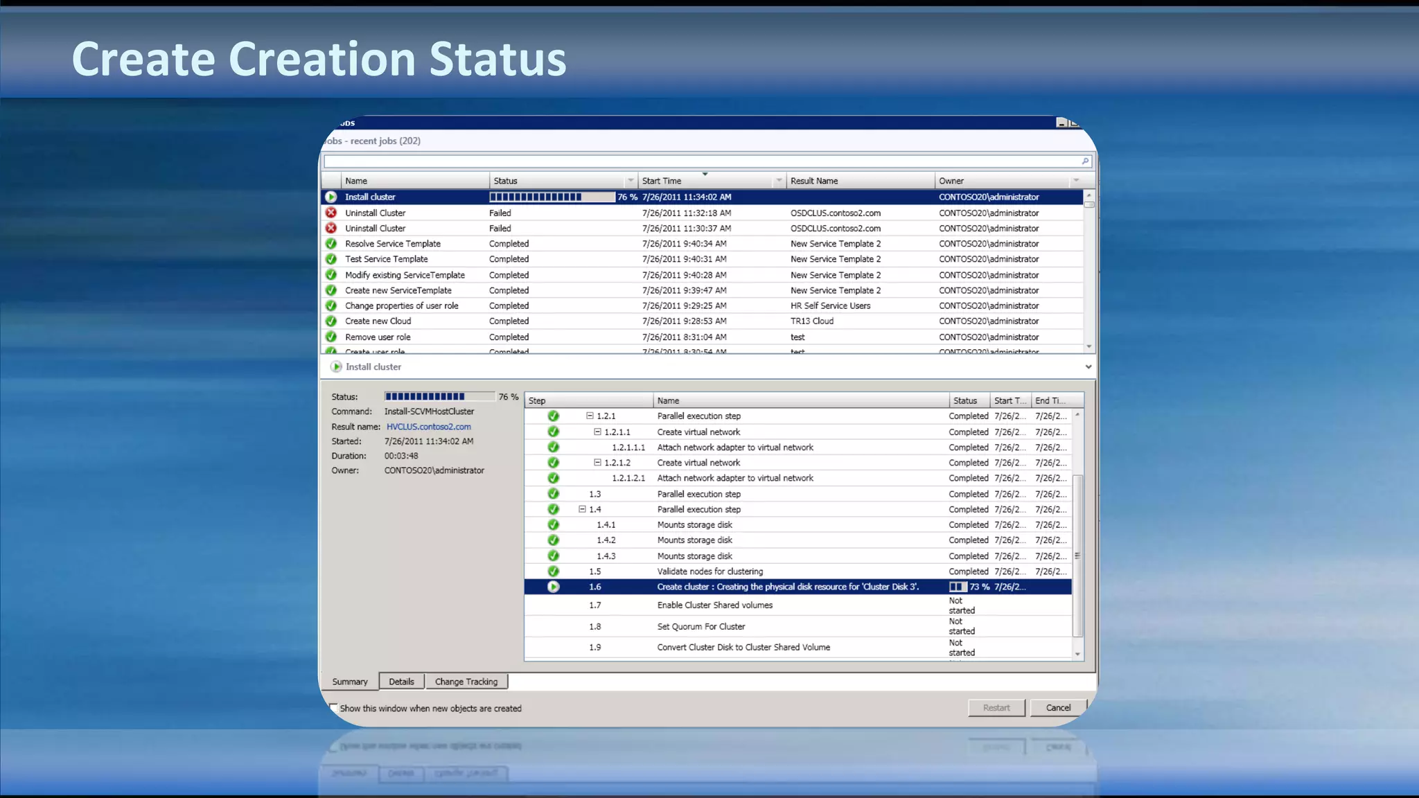 Create Creation Status
 