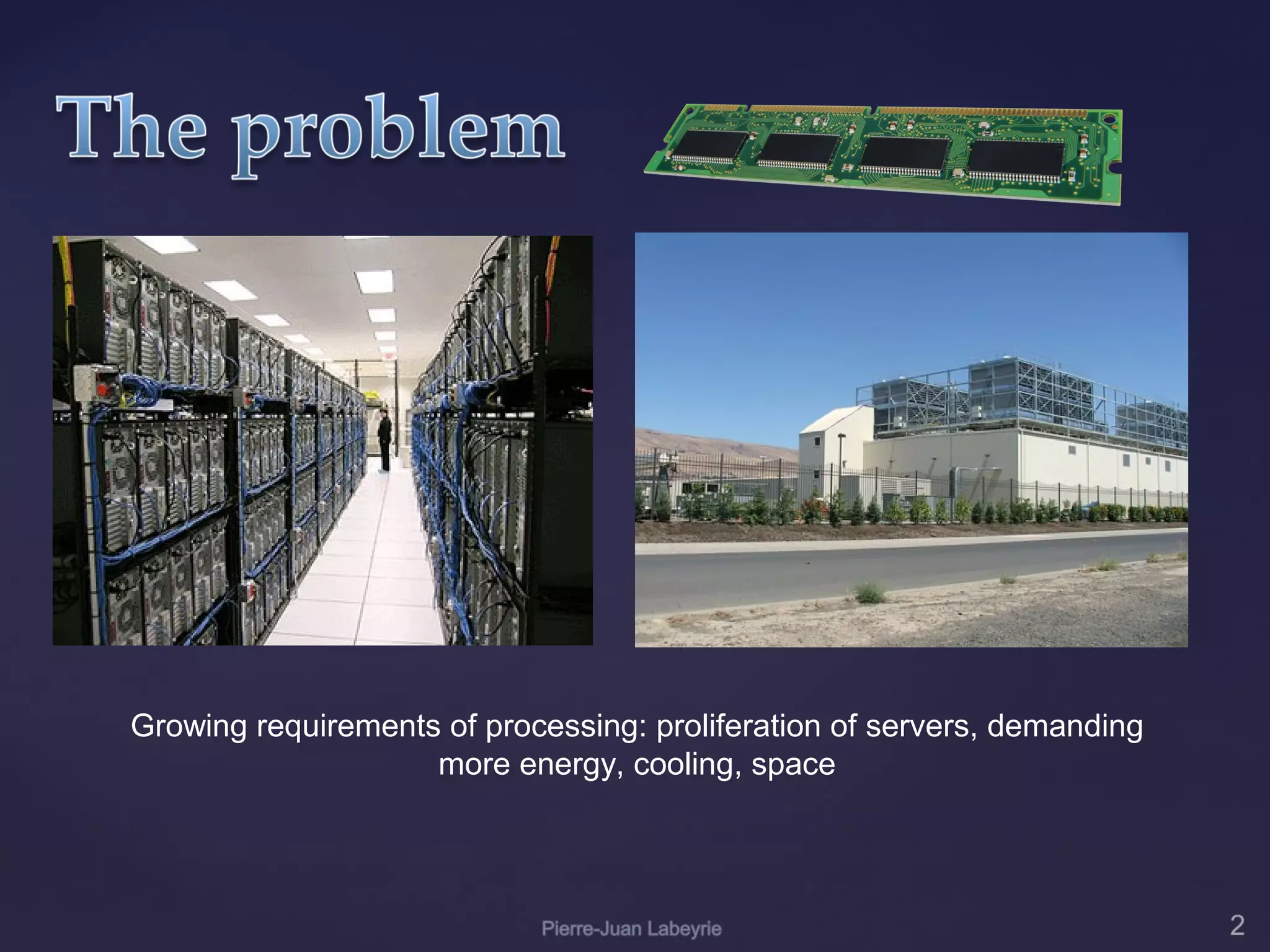 Growing requirements of processing: proliferation of servers, demanding
                    more energy, cooling, space
 
