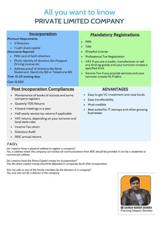 Private company compliances cos act 2013 