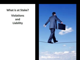 What is at Stake?
   Violations
      and
    Liability
 