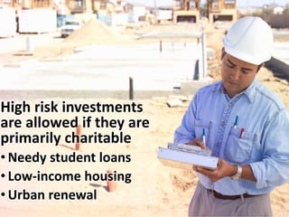 Foundation +
Insiders
20%
Add If Another
Has Effective
Control
15%Others
65%
A private foundation cannot own more than 2% if the
foundation and all disqualified persons combined
own more than 20% of a company (35% if someone
else has effective control)
 