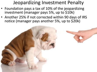 • Charitable function such
as a school or hospital
• Business run by unpaid
volunteers or selling
donated items
• Business for beneficiaries
/employees such as a
museum cafeteria
Full ownership of a charitable
business is allowed
 