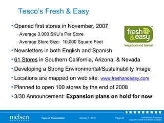 Tesco’s Fresh & Easy <ul><li>Opened first stores in November, 2007 </li></ul><ul><ul><li>Average 3,000 SKU’s Per Store </l...