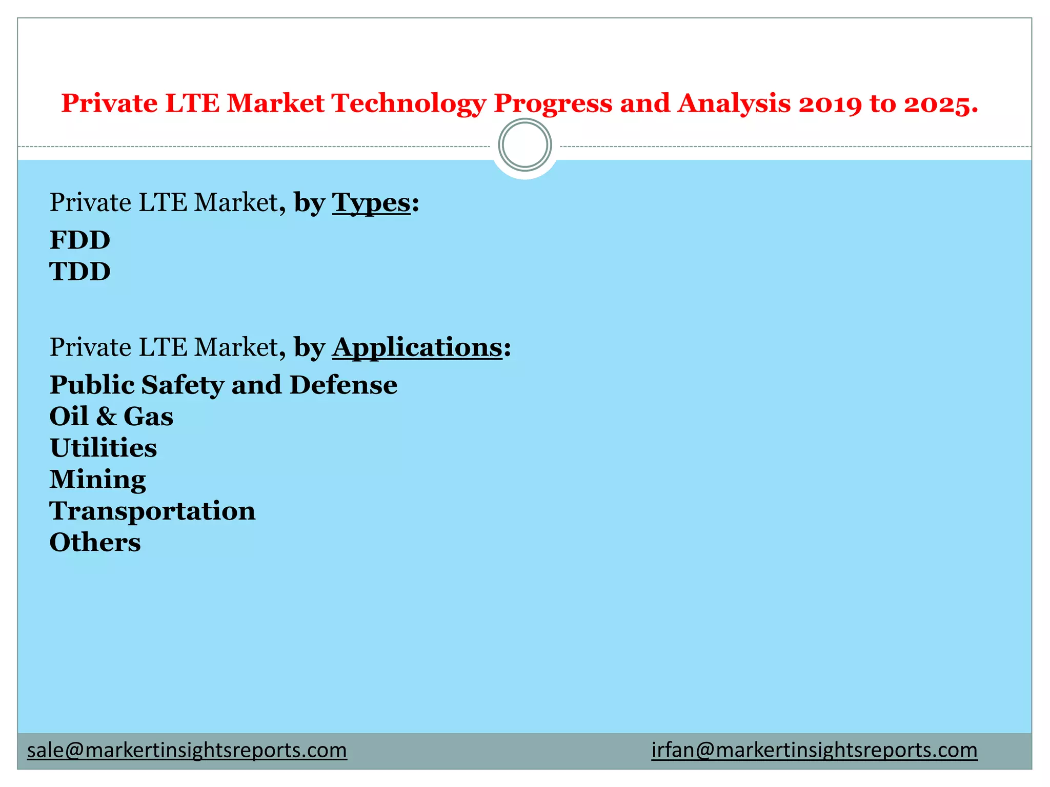 Private LTE Market Technology Progress and Analysis 2019 to 2025 PPT