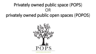 Privately owned public space (POPS)
OR
privately owned public open spaces (POPOS)
 