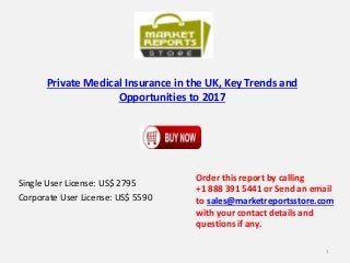 Private Medical Insurance in the UK, Key Trends and
Opportunities to 2017
Single User License: US$ 2795
Corporate User License: US$ 5590
Order this report by calling
+1 888 391 5441 or Send an email
to sales@marketreportsstore.com
with your contact details and
questions if any.
1
 