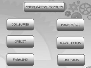 COOPERATIVE SOCIETY
CONSUMER
CREDIT
MARKETTING
FARMING HOUSING
PRODUCERS
 