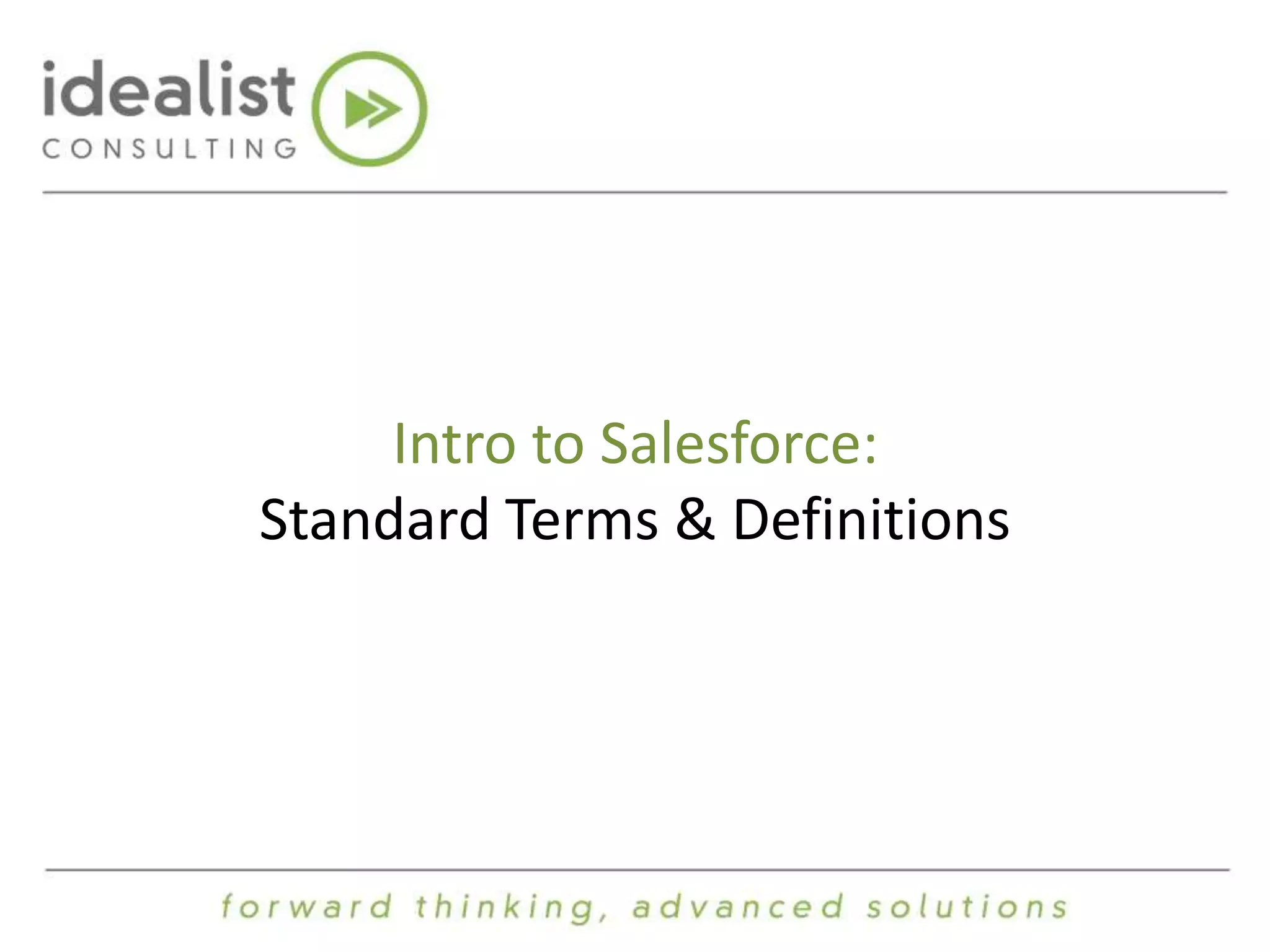 Intro to Salesforce: 
Standard Terms & Definitions 
 