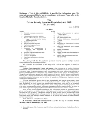 Private Security Agencies Regulation Act 2005 | PDF