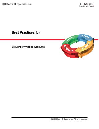 Best Practices for
Securing Privileged Accounts
© 2014 Hitachi ID Systems, Inc. All rights reserved.
 